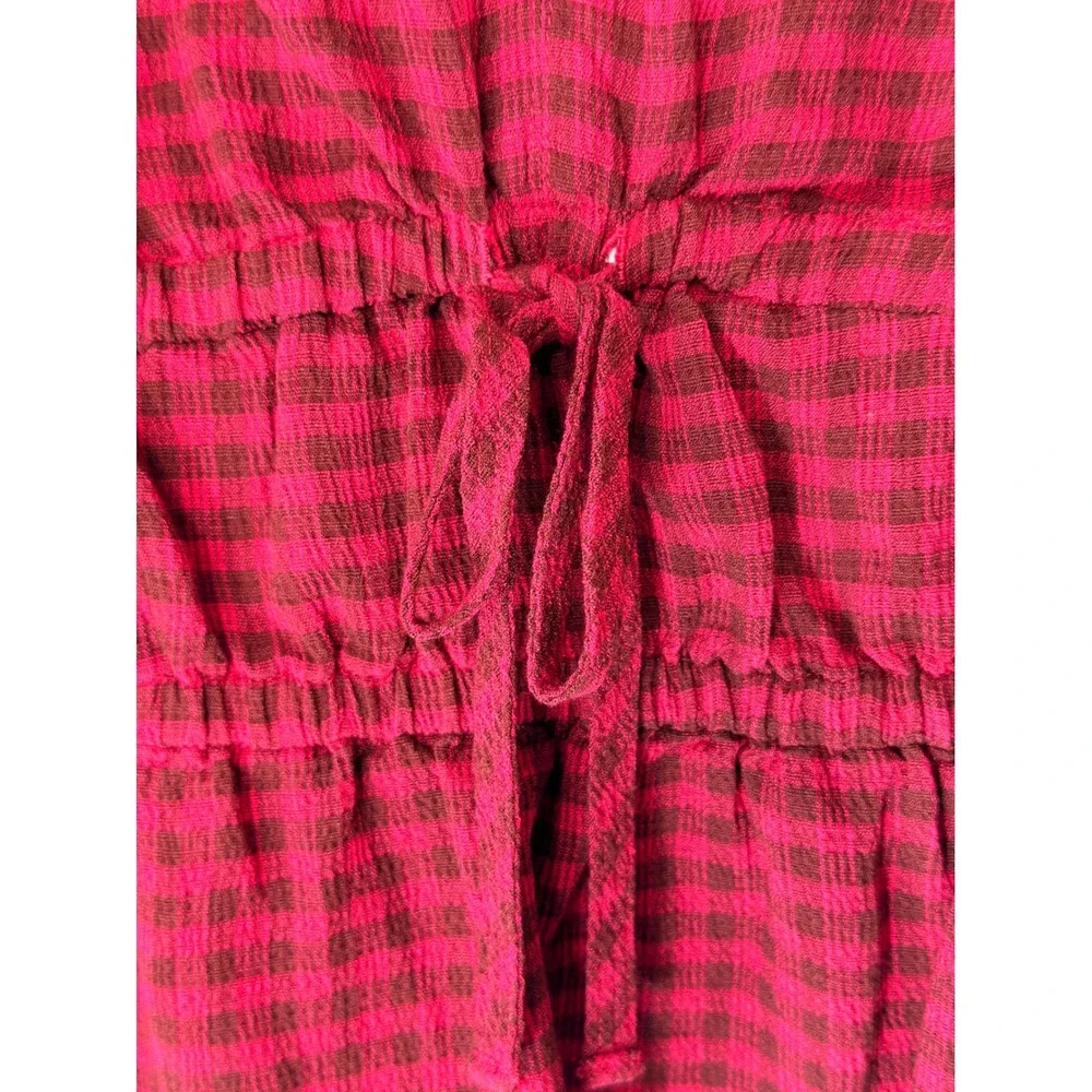 Madewell Crinkled‎ V-Neck Peplum Top Plaid Hibiscus Blouse Crinkled Drapey Small